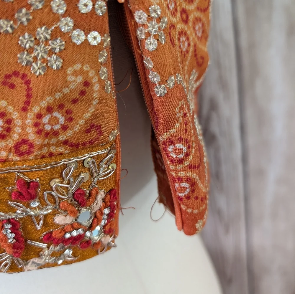 Orange Long Sleeves Crop Top, Palazzo and dupatta Set for Wedding Events - Picture 14 of 16